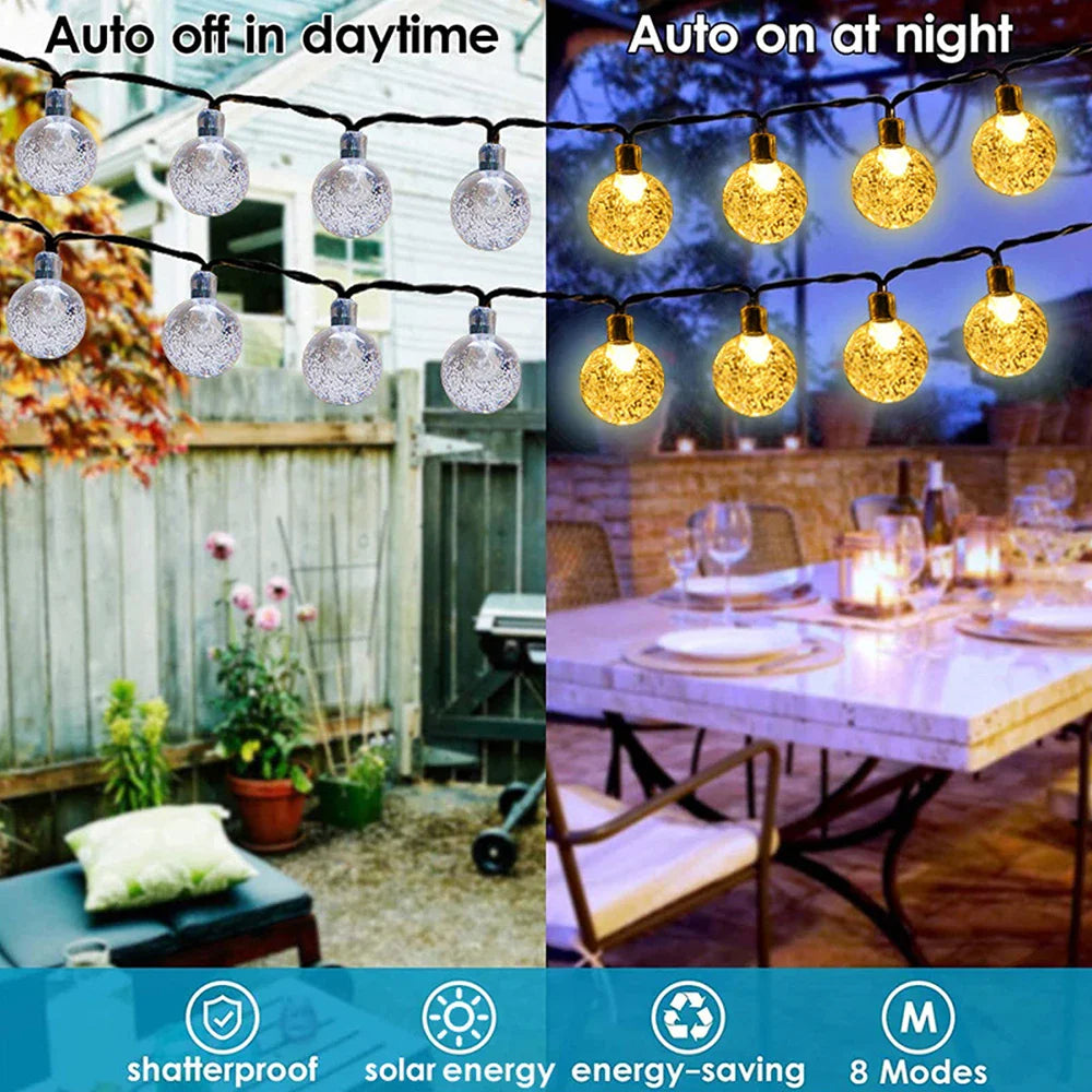 Solar Bubble Ball String Lights - Outdoor Waterproof 100/150 LED, 8 Lighting Modes for Garden Wedding Party Décor