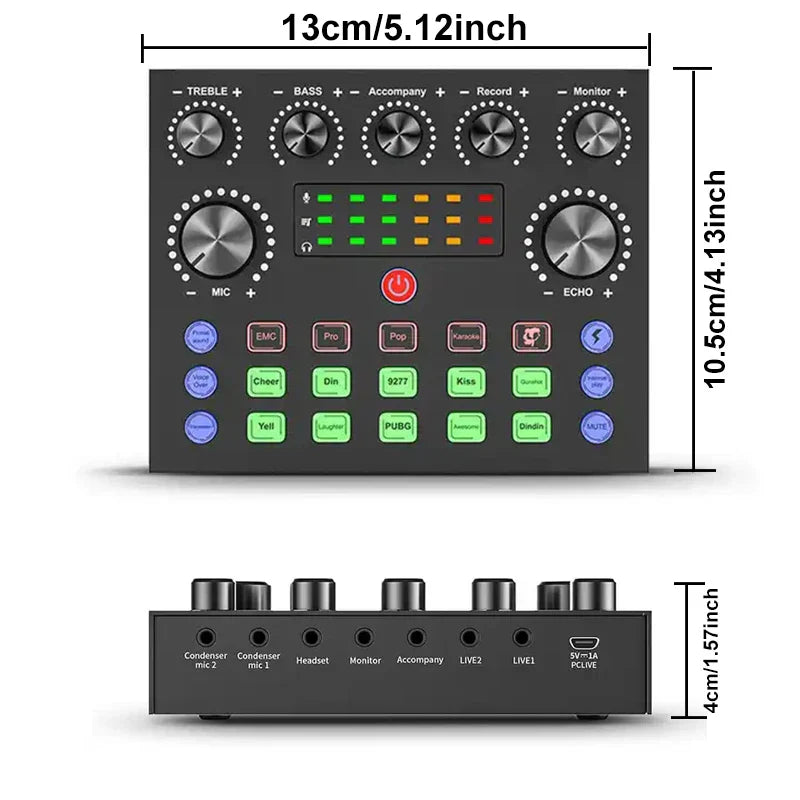 Audio Mixer with Voice Changer - Podcast Sound Card for Phone, Gaming, Karaoke & Live Streaming