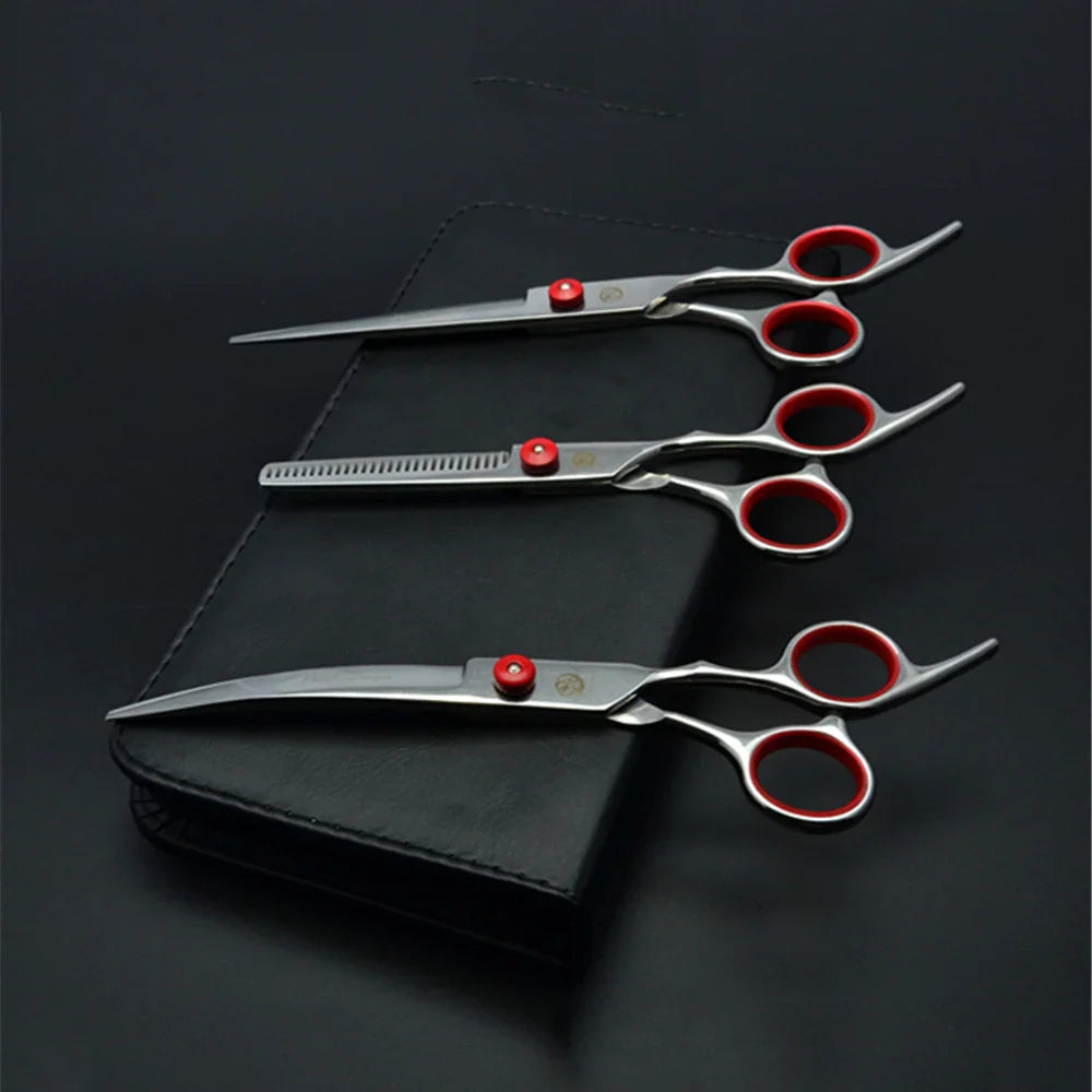 Professional Dog Grooming Scissors Set - 6" (15.2 cm) & 7" (17.8 cm) Stainless Steel Thinning & Curved Pet Shears