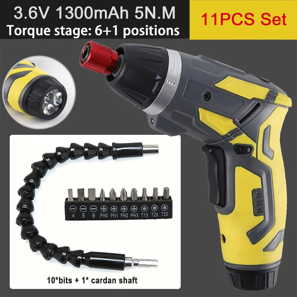 Compact Rechargeable Cordless Screwdriver — 4.2V (3.6V), 6 N·m Torque, 1300mAh, 250 RPM