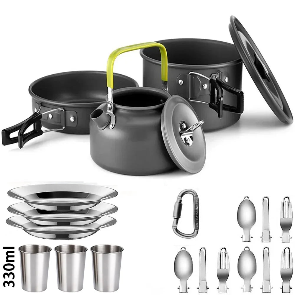 Lightweight Aluminum Camping Cookware Set – Nonstick Pot & Pan for 2-4 People with Mesh Carry Bag