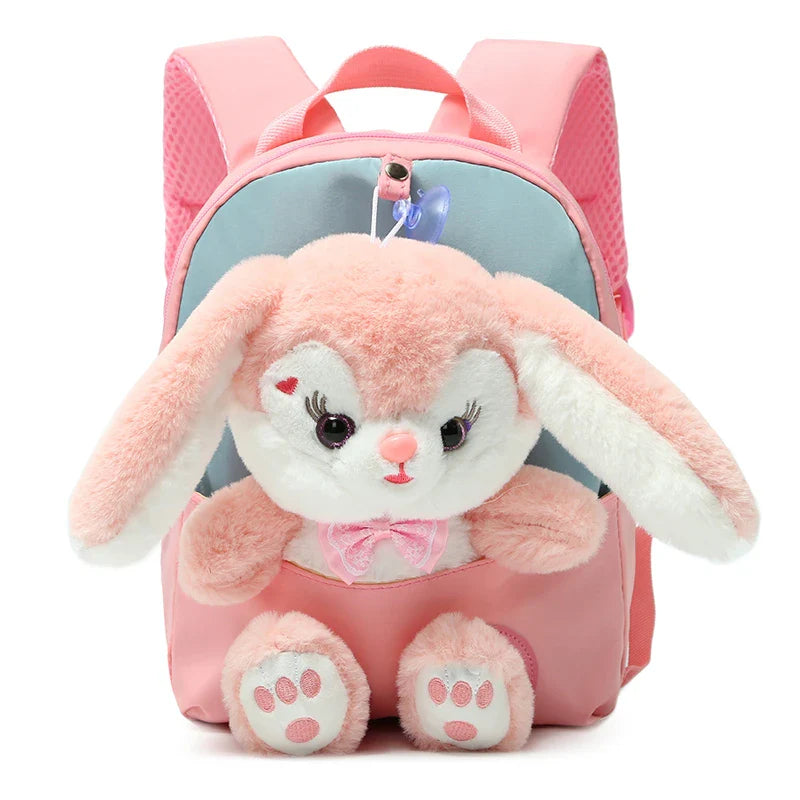Plush 3D Rabbit Kids Backpack – Cute Bow Tie Cartoon Preschool & Kindergarten School Bag
