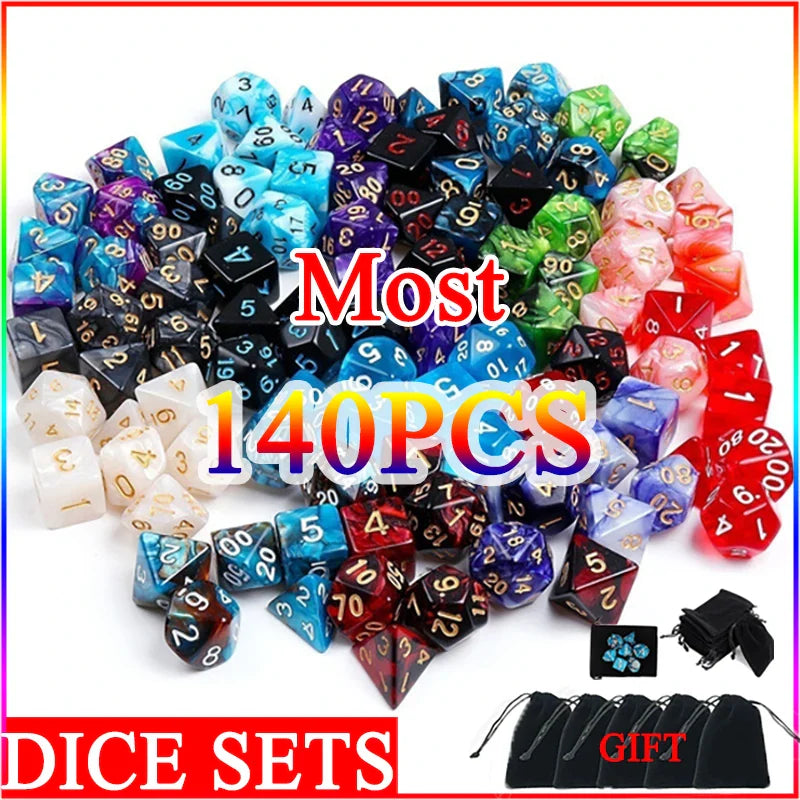 Multicolor Polyhedral RPG Dice Sets — 7-Piece D20 D12 D10 D8 D6 D4 with Bag, Multiple Pack Options (3/6/10/15/20 Sets)