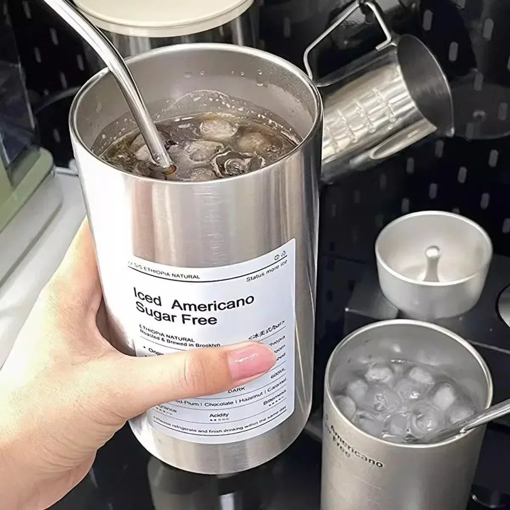 Insulated 304 Stainless Steel Travel Mug with Straw, 600ml (20 fl oz) Leak-Proof Vacuum Bottle