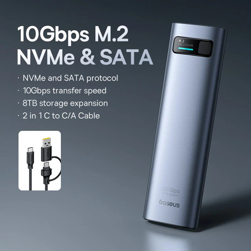 M.2 NVMe SSD Enclosure USB-C 3.2 Gen2 10Gbps – Up to 8TB Aluminum External Case (2280/2260/2242/2230) with ON/OFF Button & Cooling