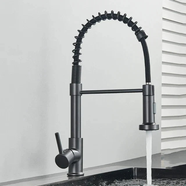 Brushed Nickel Pull-Out Kitchen Faucet — Deck-Mounted Single-Handle 360° Rotating Sprayer, Hot & Cold