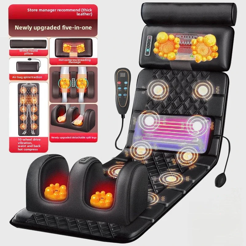 Full-Body Heated Massage Mattress with Hand Remote - Neck, Shoulder, Waist & Back Kneading, Airbag Vibration Therapy, Foldable Portable Massage Cushion
