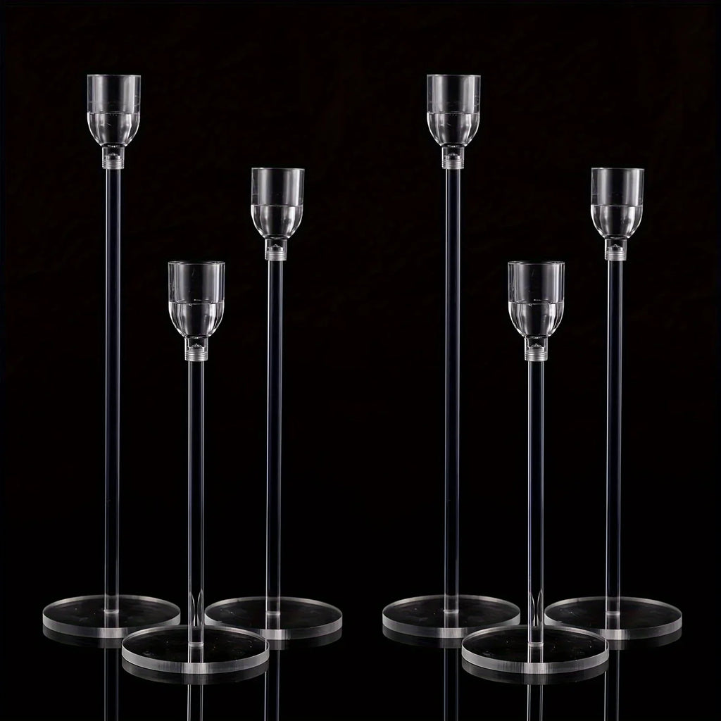 3-Pack Clear Acrylic Candle Holders – Modern Candelabra Table Centerpiece for Weddings, Parties & Holiday Decor