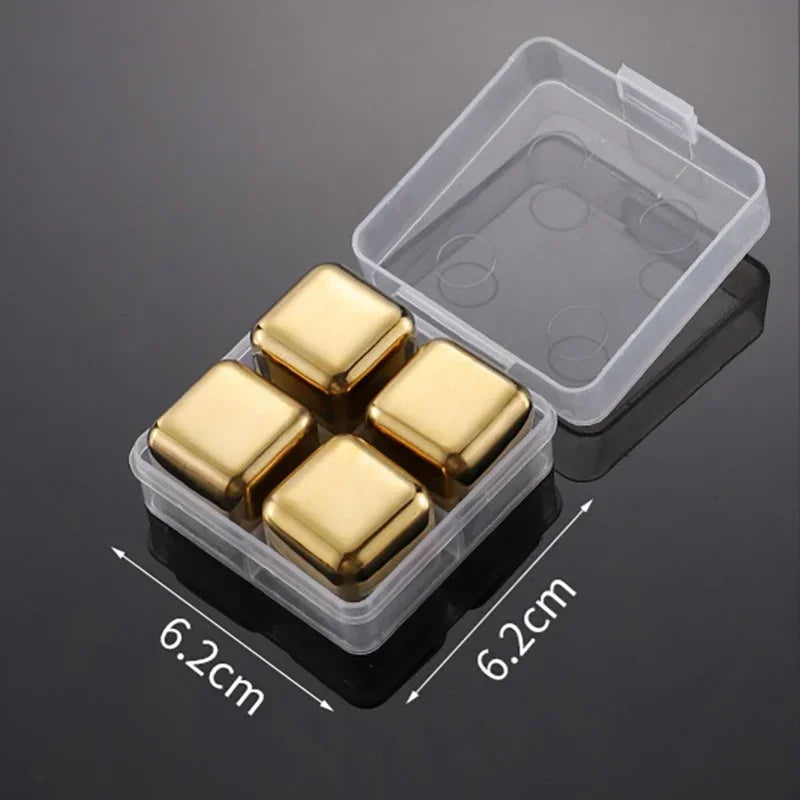 Stainless Steel Reusable Whiskey Stones - Quick-Freeze Ice Cubes with Storage Tray for Whiskey Wine Beer