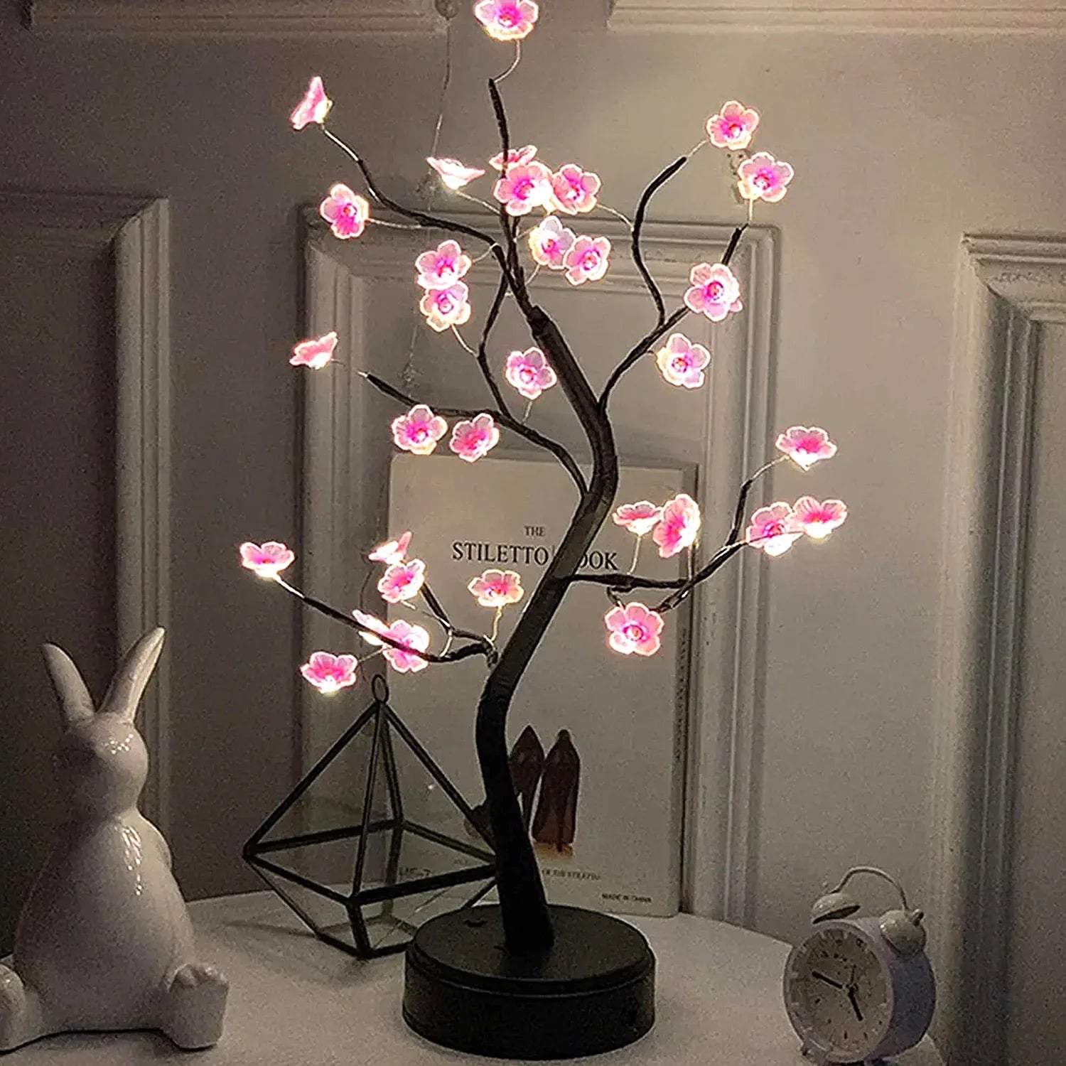 Cherry Blossom Bonsai LED Table Lamp – USB or Battery Powered Touch Night Light, 50 cm (19.7 in) Desktop Decor