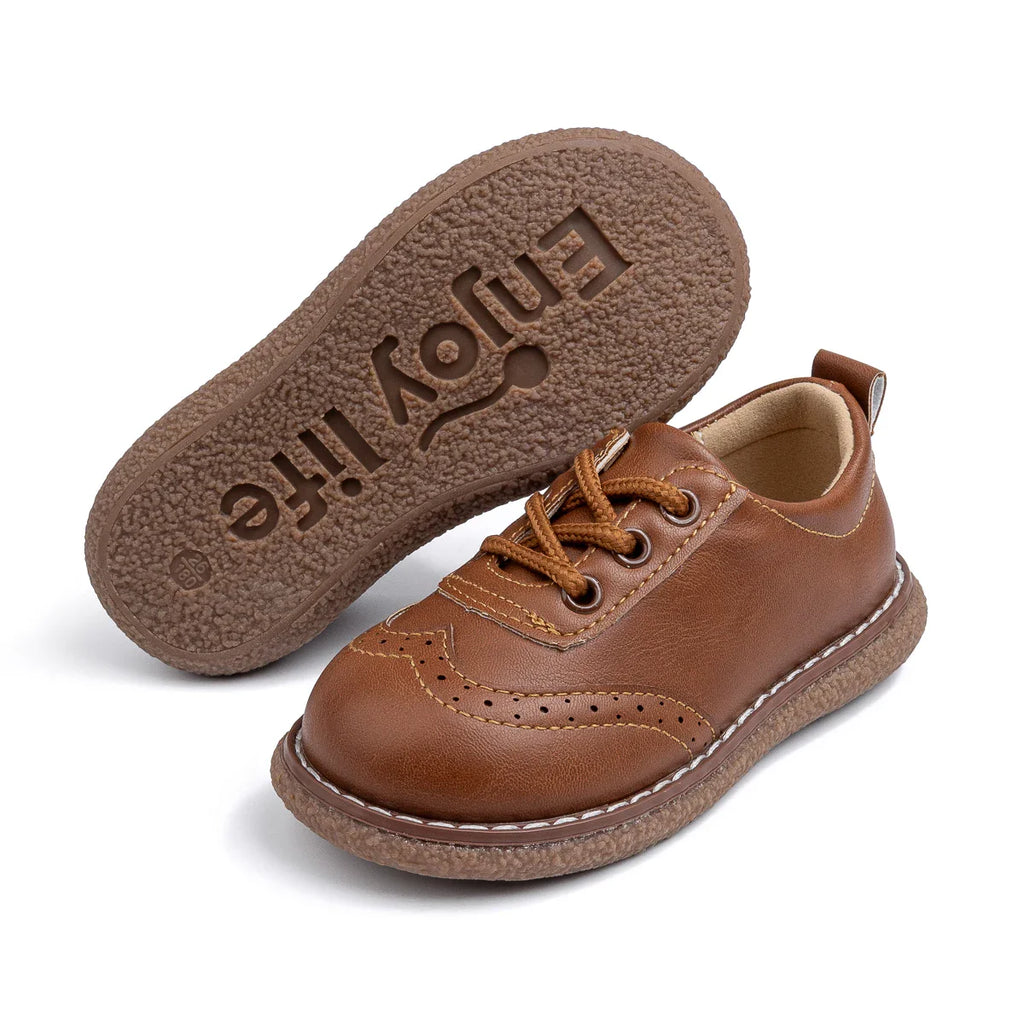Kids Retro Leather Lace-Up Shoes – Breathable Anti-Slip Rubber Sole Flats (Ages 3–12)