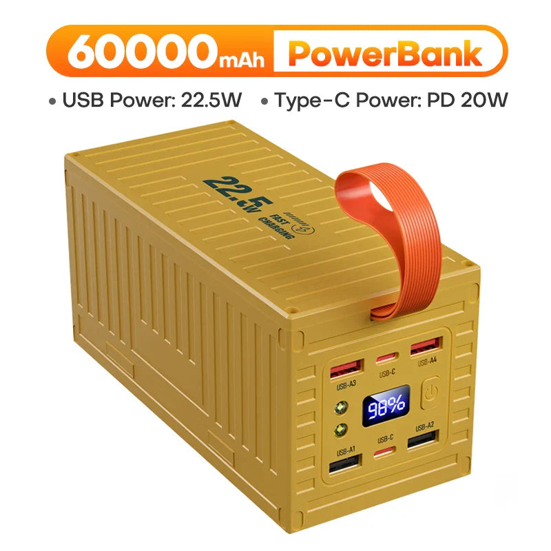 60000mAh Portable Power Bank 22.5W QC 20W PD Fast Charger for iPhone Samsung Xiaomi