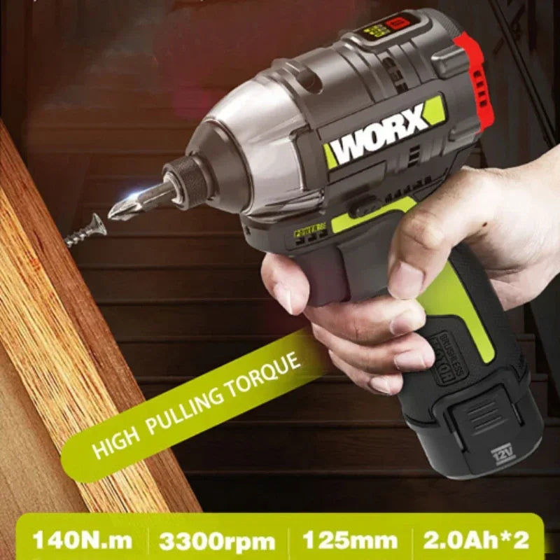 Cordless Impact Screwdriver 12V Brushless Motor 140 N·m (103 ft·lb) 3300 RPM Adjustable Torque