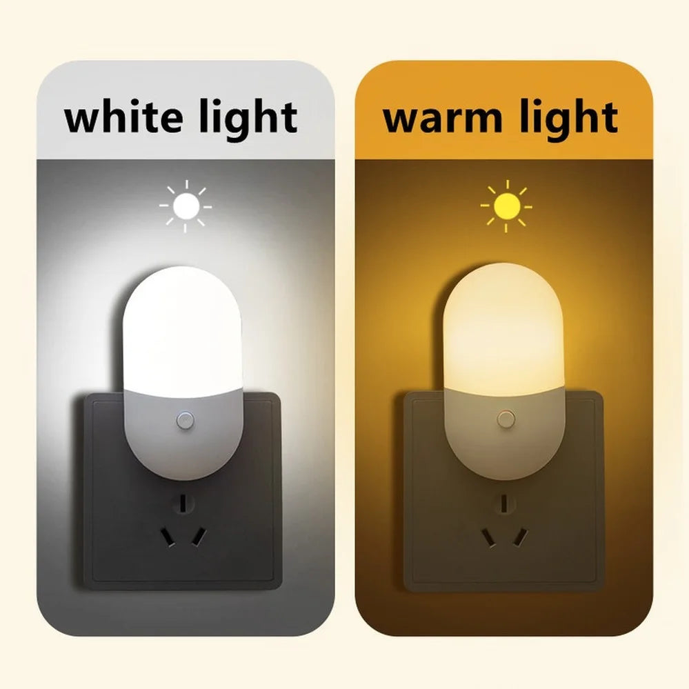 LED Plug-In Night Light with Auto Sensor (EU/US Plug) – Soft Warm Bedside Lamp for Bedroom, Kids, Hallway & Bathroom