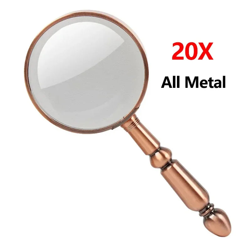 20X All-Metal Handheld Magnifier — 68mm (2.7in) Optical Lens, Vintage Bronze Loupe for Jewelry & Watch Repair