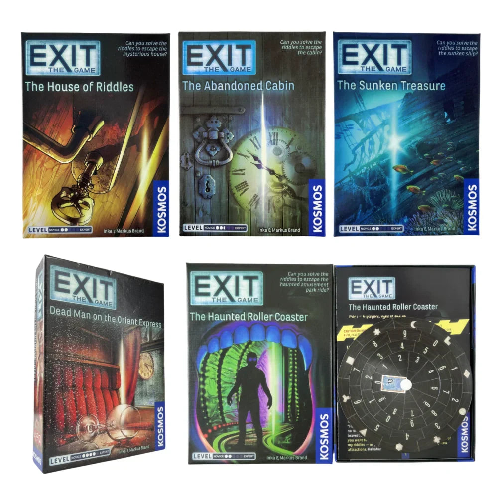 Escape Room Card Game Decks – The Abandoned Cabin, Haunted Roller Coaster, Dead Man on the Orient Express, House of Riddles