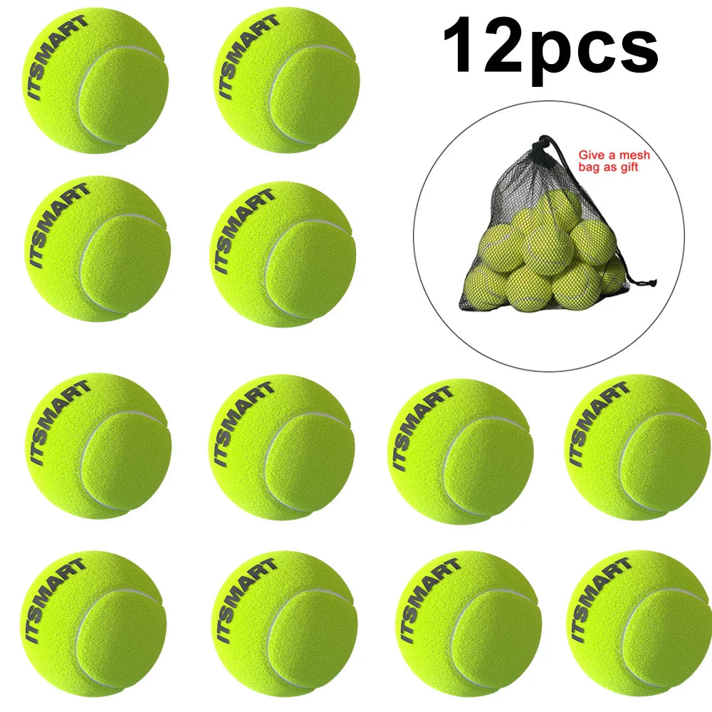 6 or 12-Pack Practice Tennis Balls with Mesh Carry Bag – High-Elasticity Training & Dog Play Balls (65 mm / 2.56 in)
