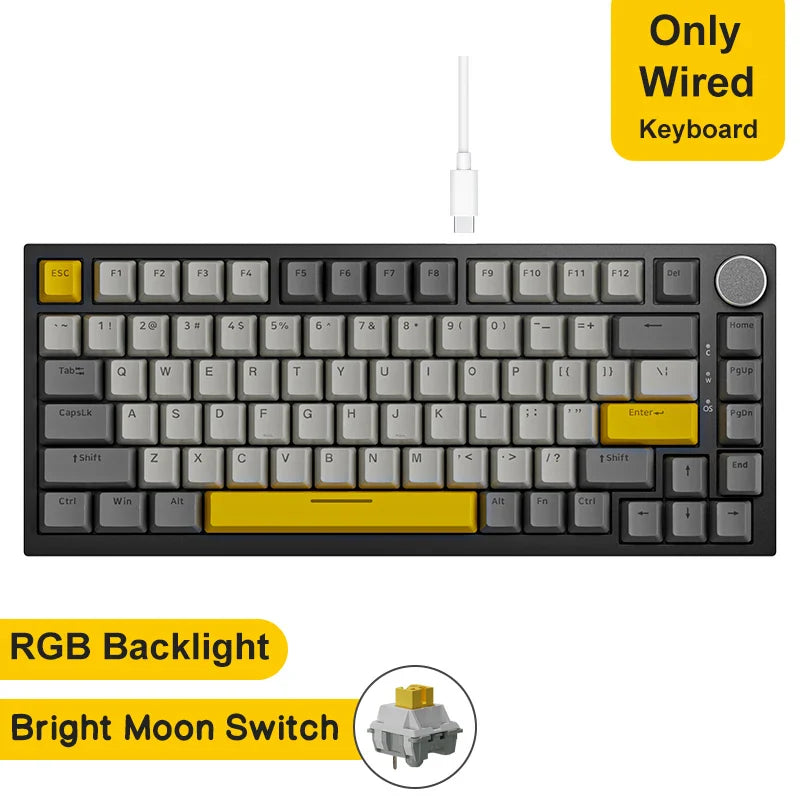 75% 82‑Key Hot‑Swappable Mechanical Gaming Keyboard — Tri‑Mode Wired/2.4GHz/Bluetooth, RGB, TFT Screen, Metal Volume Knob, USB Type‑C