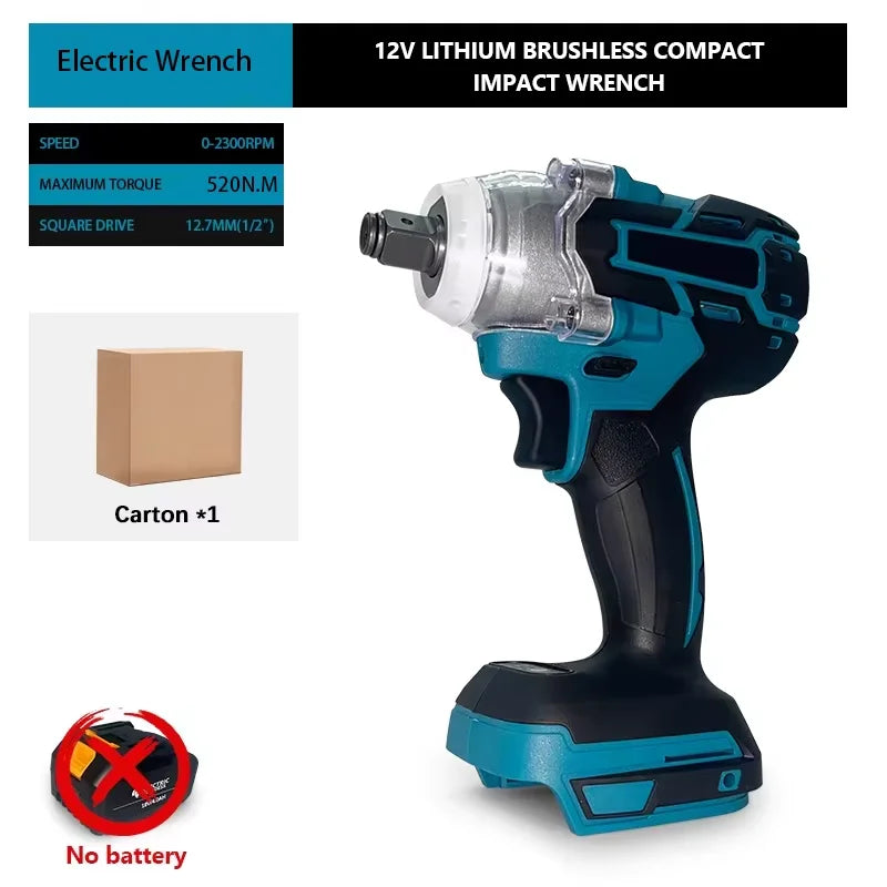 2-in-1 Brushless Cordless Impact Wrench 1/2-Inch Drive with LED Light — 520 N·m Max Torque, Compatible with 18V Batteries
