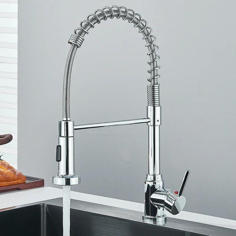Pull-Down Kitchen Faucet Single Handle 360° Swivel Hot & Cold Mixer with Dual-Function Nozzle, Stainless Steel 304