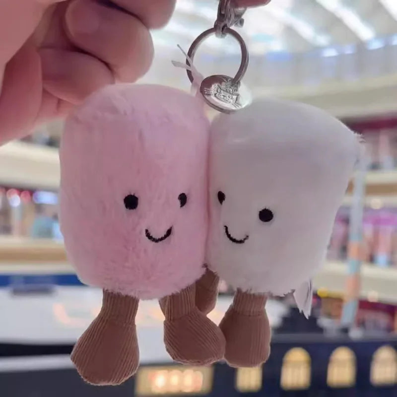 Cute Plush Cotton Cat Candy Two-Tone Soft Keychain Croissant & Cherry Charms