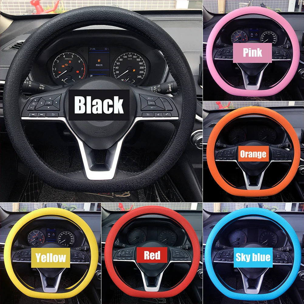 Universal Silicone Steering Wheel Cover – Elastic Non-Slip Grip, Fits 36–40 cm (14–16 in) Wheels, Multi-Color Car Accessory