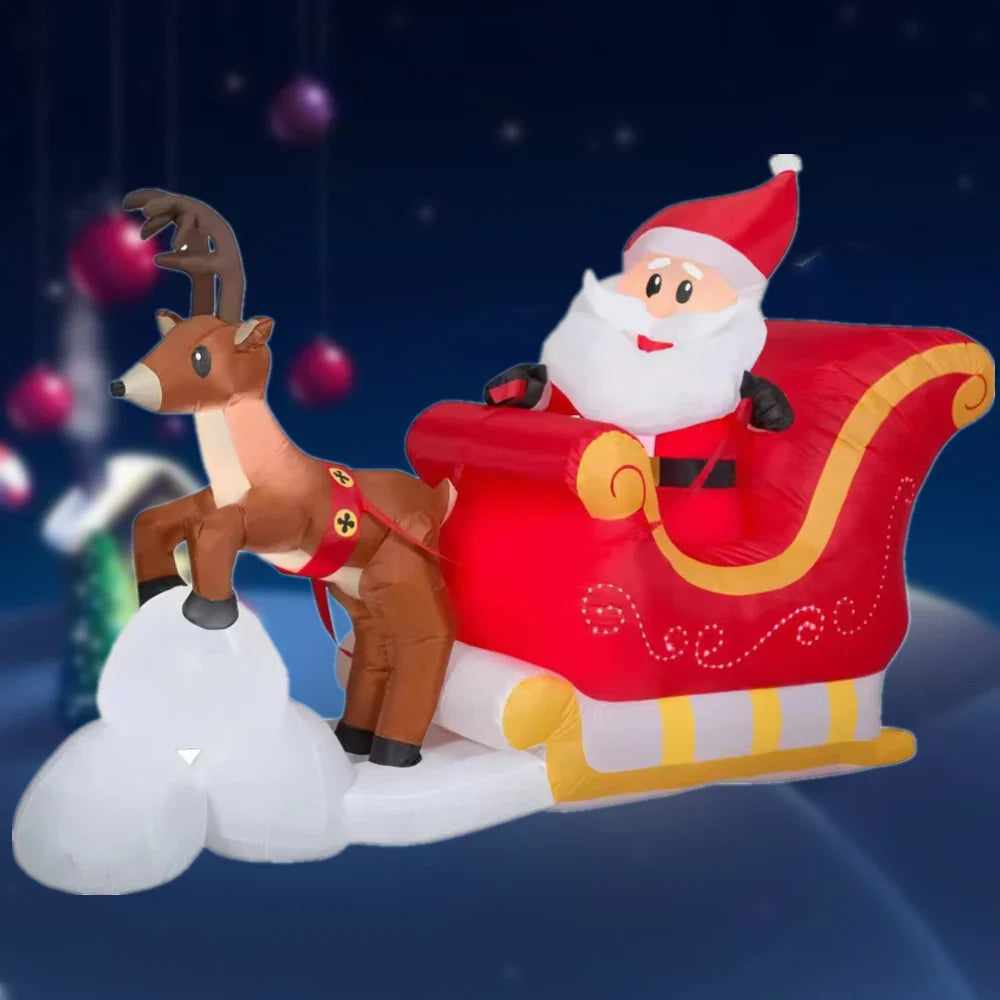 2.1 m (6 ft 11 in) Inflatable Santa Claus on Sleigh with Reindeer – Christmas Yard & Garden Decoration, Indoor/Outdoor