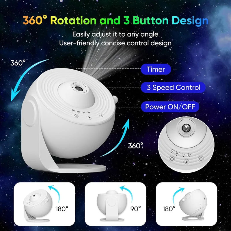 LED Galaxy Star Projector Night Light 360° Rotating Planetarium Lamp — 12-in-1 HD Scenes for Kids Room & Bedroom
