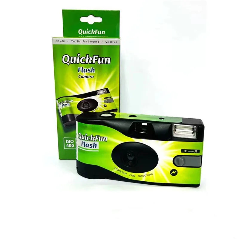 Single-Use Disposable Film Camera with Built-In Flash — 27 Exposures, ISO 400, 32mm Lens