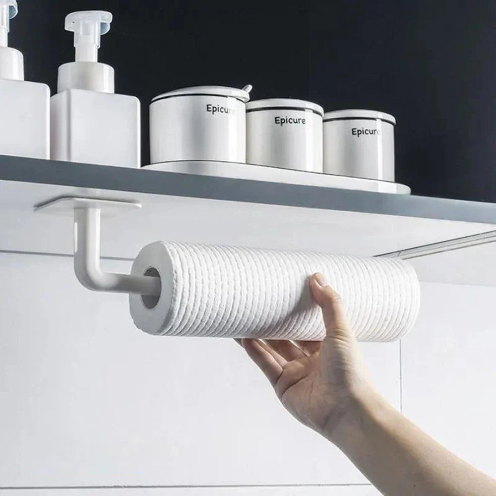 2-Pack No-Drill Under-Cabinet Paper Towel Holder & Multi-Purpose Hook – Wall/Over-Door Kitchen Organizer