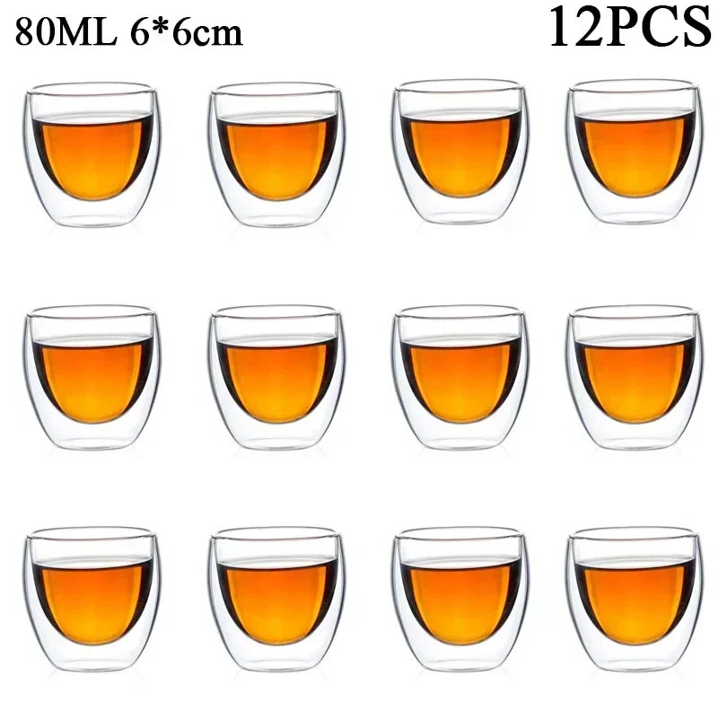 Double Wall Borosilicate Glass Tea Cups 80ml & 150ml, 2–18 Pc Clear Kung Fu Coffee & Milk Mugs