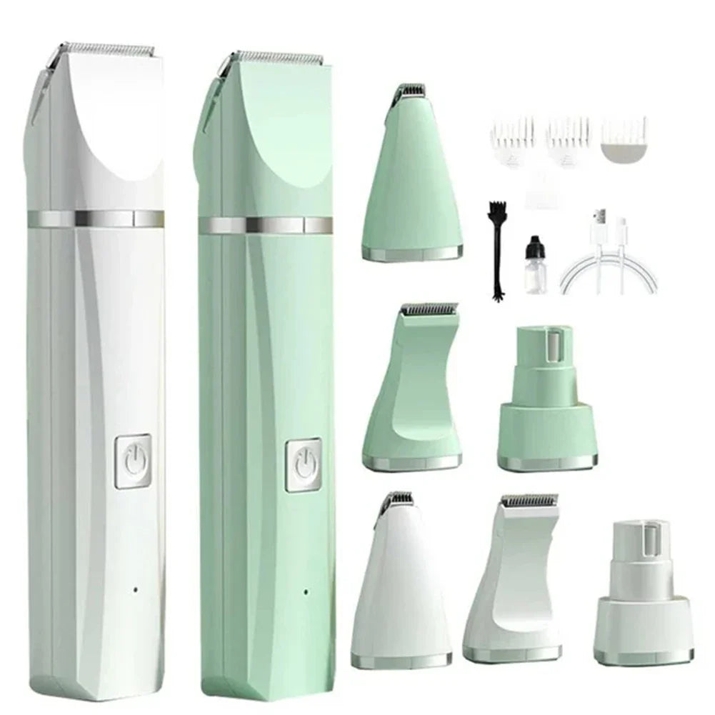 4-in-1 Waterproof Rechargeable Pet Grooming Kit — Cordless Dog & Cat Clippers with Nail Grinder & Detail Trimmer
