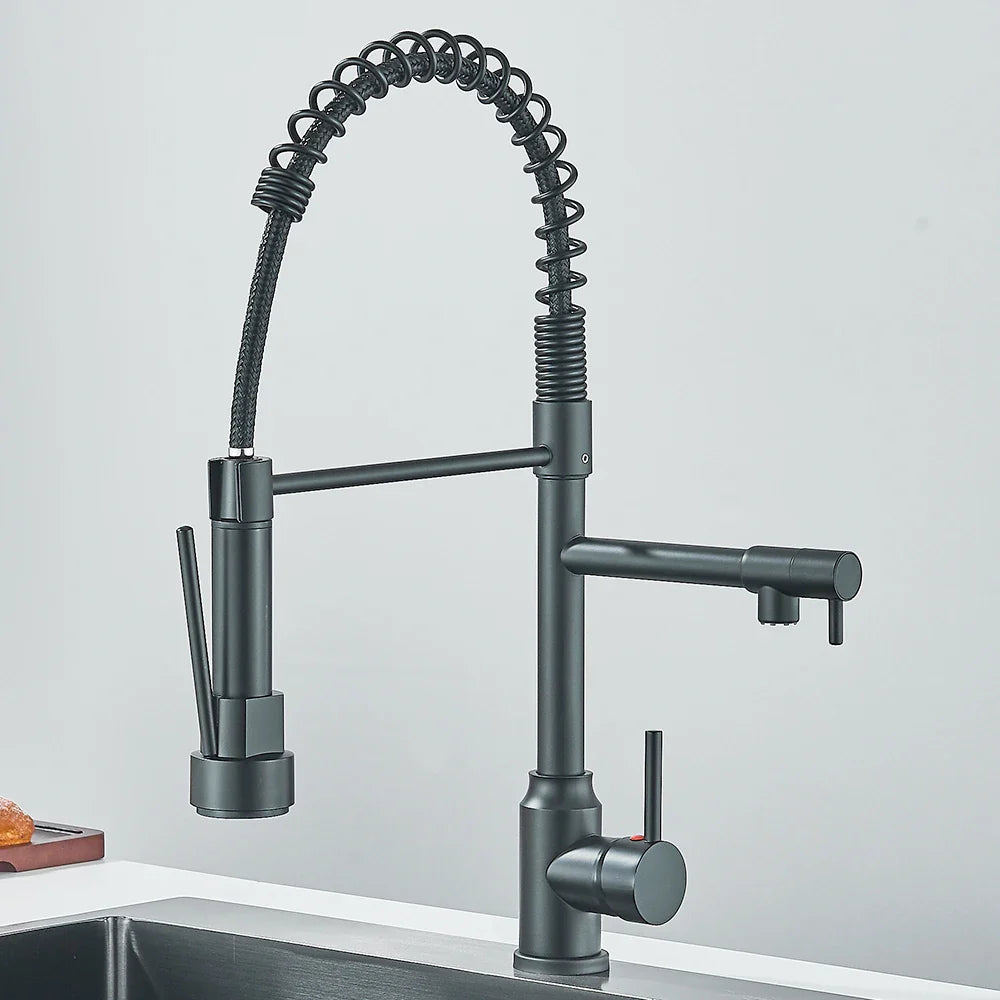 Pull-Down Spring Kitchen Faucet Single Lever Mixer Retractable Dual Spout Hot & Cold Stainless Steel