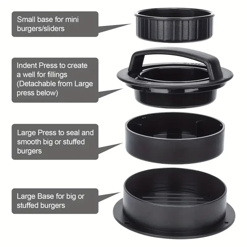 3-in-1 Burger Press Mold & Patty Maker – Nonstick Stuffed Hamburger Press for Beef, Chicken, Turkey & Veggie Patties