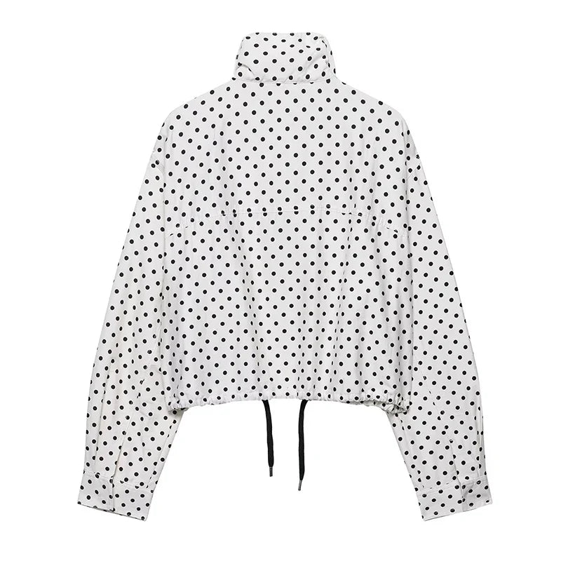 Polka Dot Short Coat for Women - Long Sleeve Casual Office Jacket, Elegant High Street Outerwear