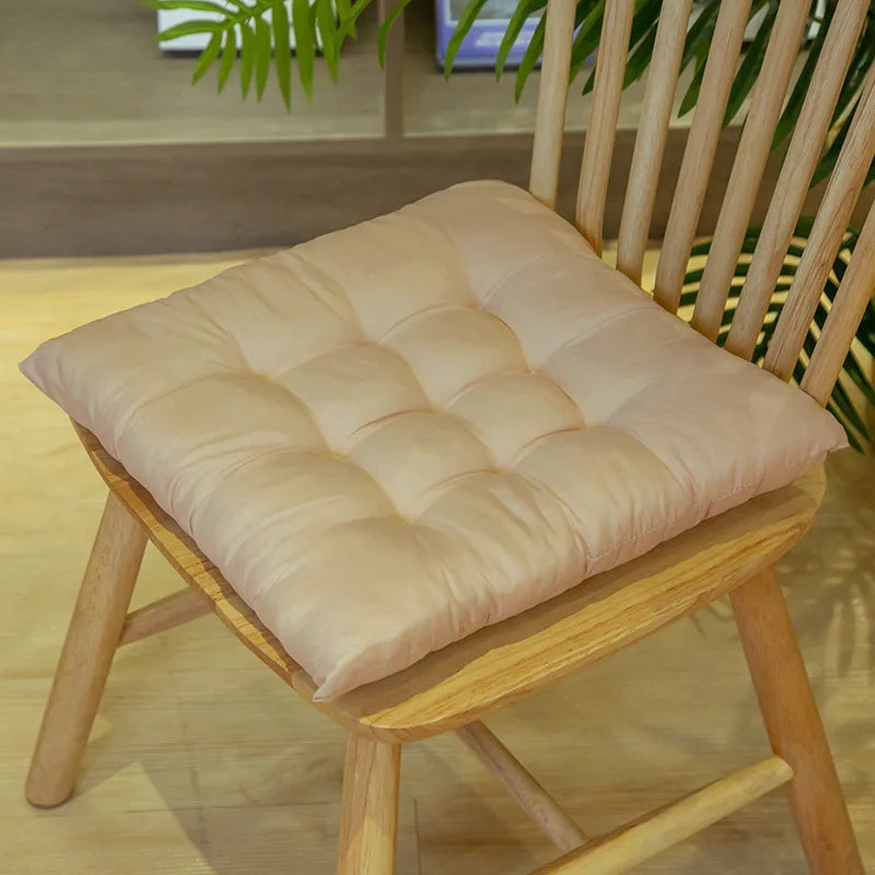 Tie-On Rectangle Dining Chair Seat Cushion - Thick Polyester Cotton Pad for Dining, Floor & Meditation