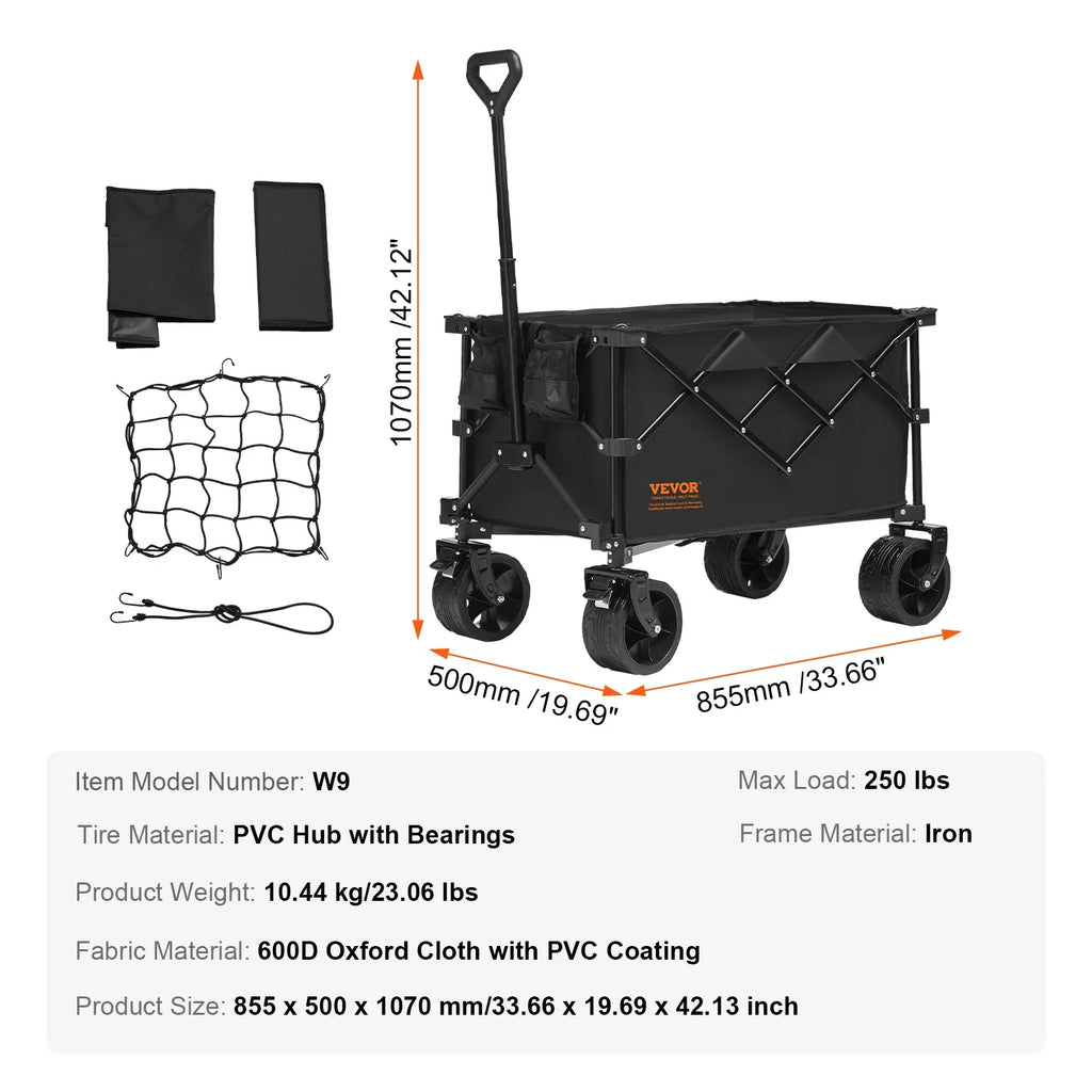 Collapsible Folding Wagon Cart — All-Terrain Beach & Camping Utility Wagon with Drink Holder & Storage Pockets