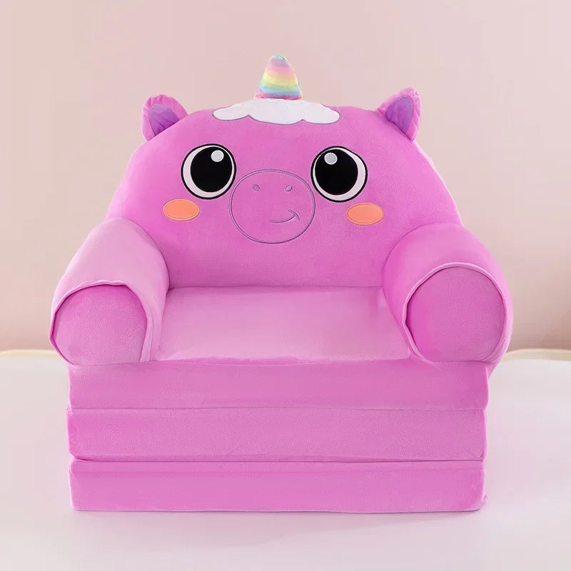 Foldable 3-Layer Plush Kids Sofa Chair Cartoon Baby Seat with Removable Cover
