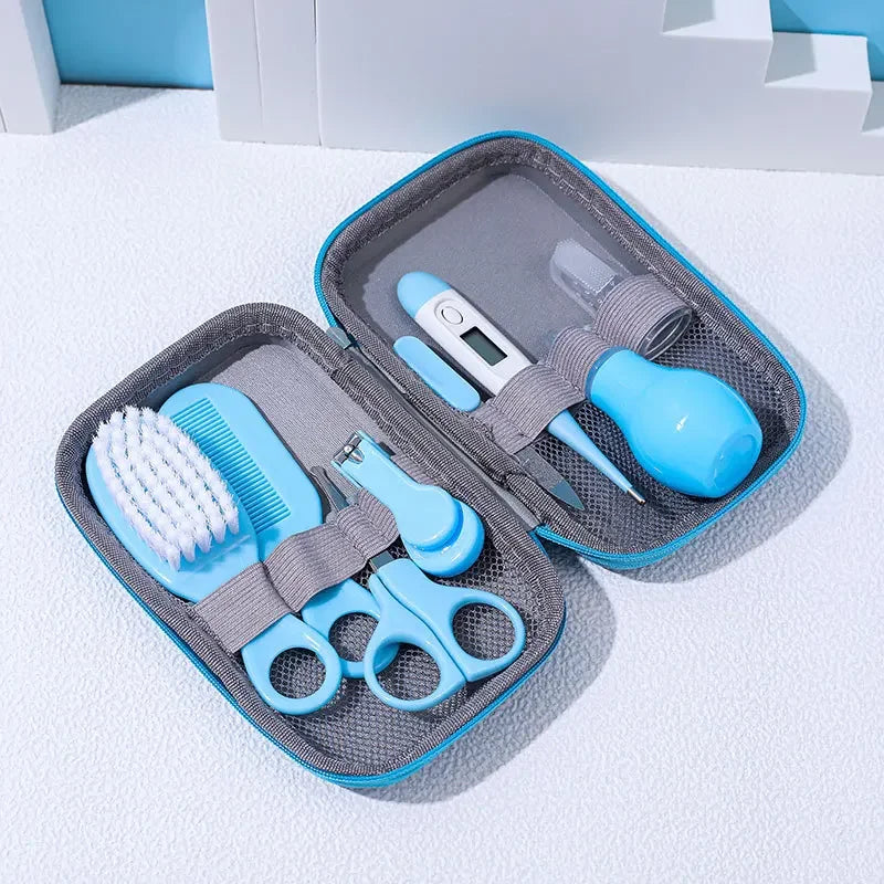 8-Piece Baby Care Kit – Newborn Grooming & Hygiene Essentials: Hospital-Grade Nail Clippers, Gentle Nasal Aspirator, Soft Brush, Comb, Finger Toothbrush, Thermometer Strip, Travel EVA Case