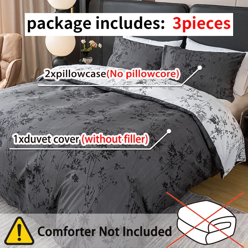 3-Piece Printed Duvet Cover Set — Soft 100% Polyester Bedding with 2 Pillowcases, Sizes 1.0–2.0 m (3.3–6.6 ft)
