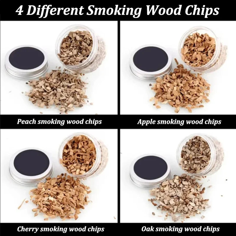 Cocktail Smoker Kit – Wooden Smoke Hood & Cold Smoke Infuser for Whiskey, Tequila & Cocktails with 4 Wood Chip Boxes