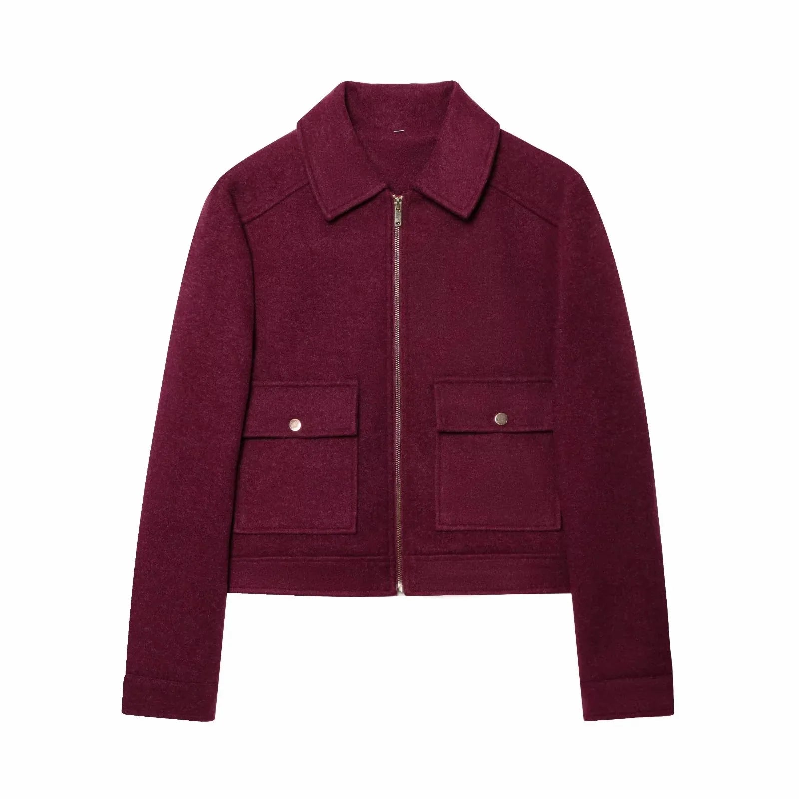 Women's Zipper Jacket - Short Winter Coat with Pockets, Long Sleeve Casual Street Outerwear