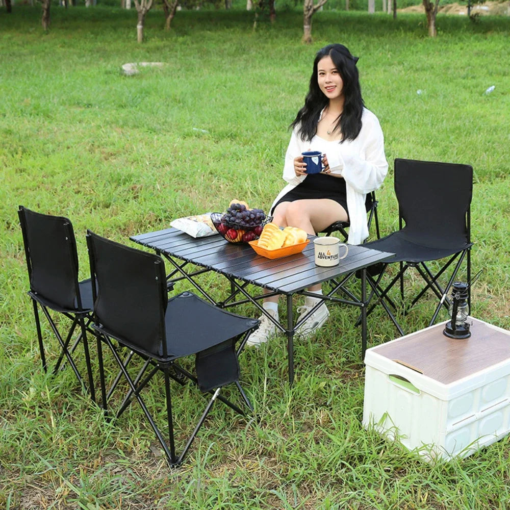 Portable Aluminum Alloy Folding Camping Table - Lightweight Roll-Up Picnic Table, Seats 6