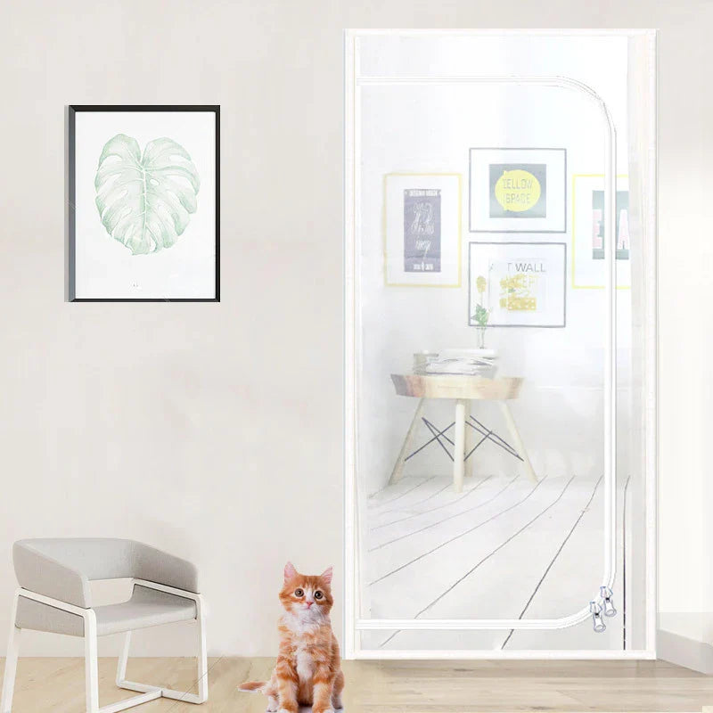 Cat-Resistant Zipper Door Screen - Nano Mesh Pet Door Curtain, Anti-Mosquito & Scratch-Proof, Up/Left Opening