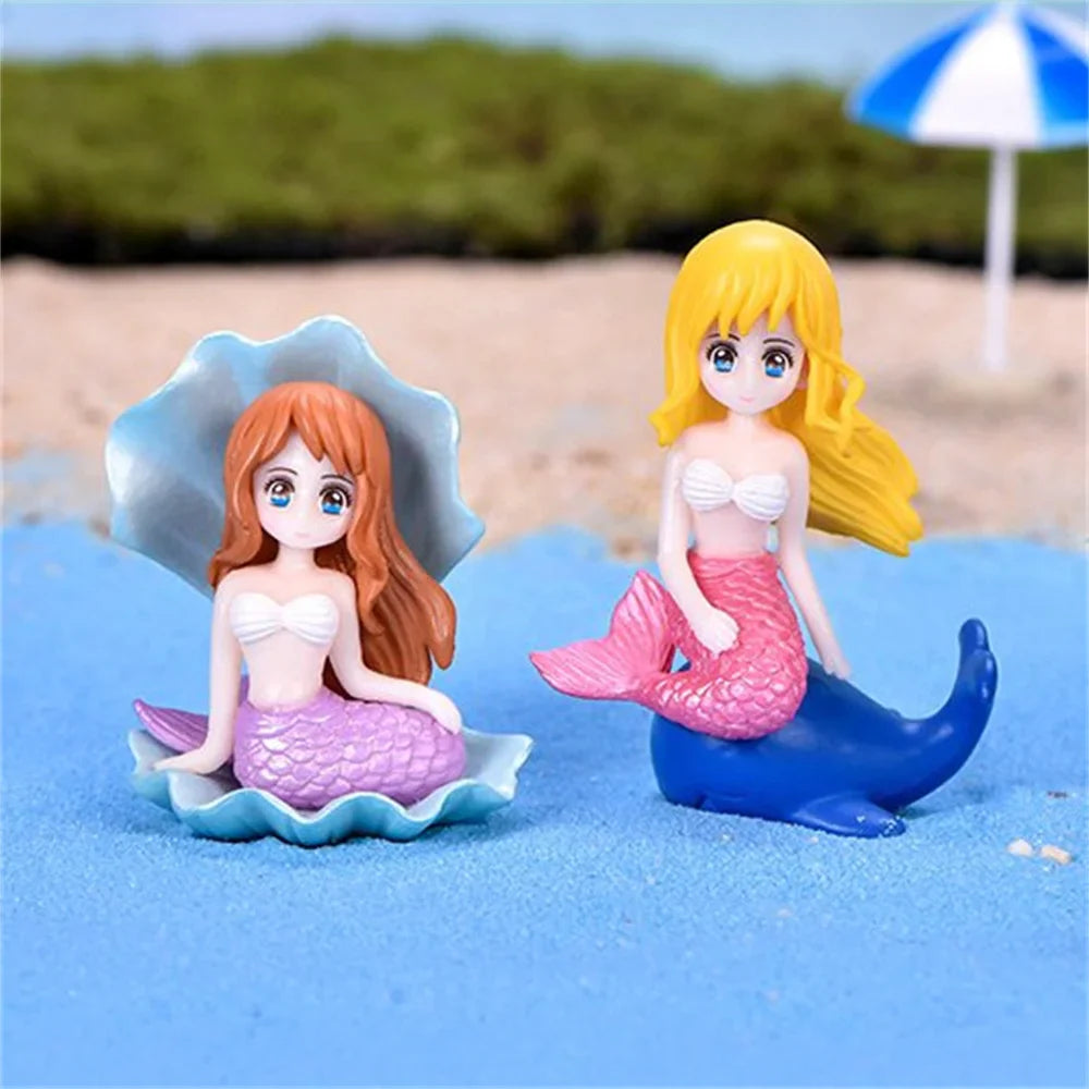 Little Mermaid Resin Figurine - Mini Aquarium Ornament, Cake Topper & Desk Decor