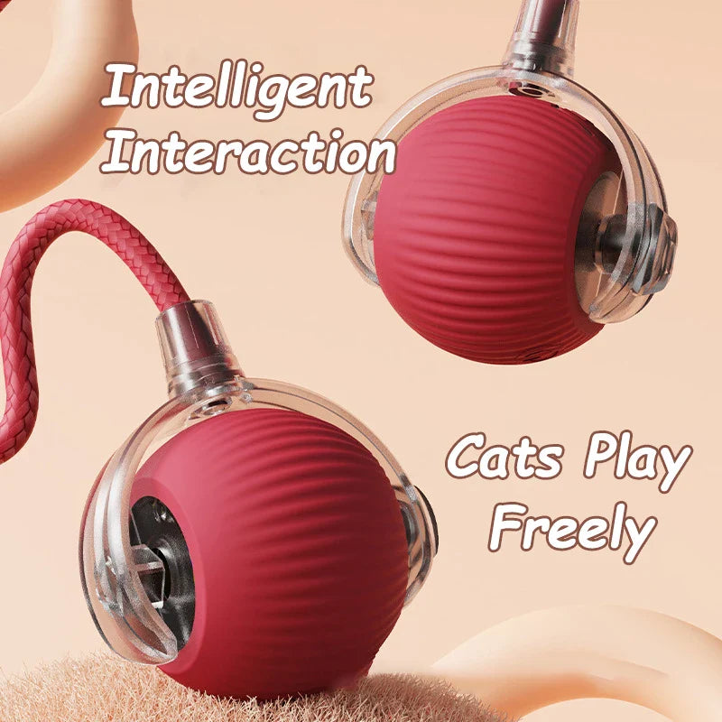 2-Pack Rechargeable Interactive Rolling Cat Ball Toys with Faux Tail Mouse-Imitating Automatic Smart Pet Toy