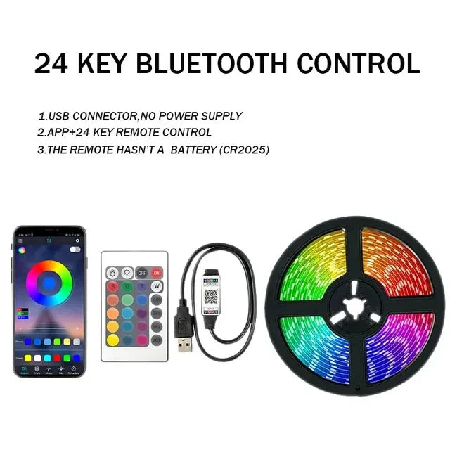 RGB LED Strip Light 5050 SMD USB 5V – Bluetooth, WiFi & IR Remote, 1m–30m (3.3ft–98.4ft) Backlight for TV Bedroom Living Room