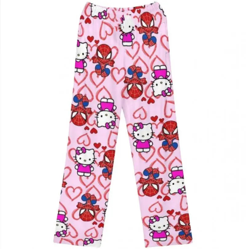 Hello Kitty Y2K Plush Pajama Pants, Winter Cozy Home Sleepwear for Couples