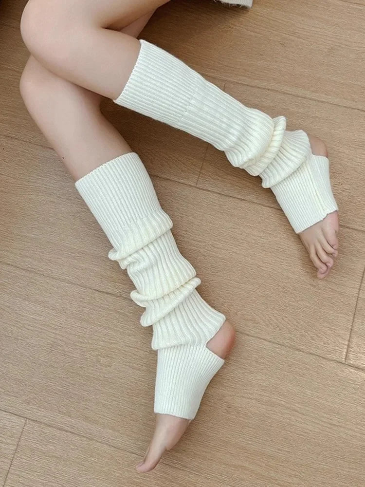 Stirrup Over-the-Calf Knitted Socks & Leg Warmers — 41 cm (16 in) Long Boot Cuffs for Women, Unisex