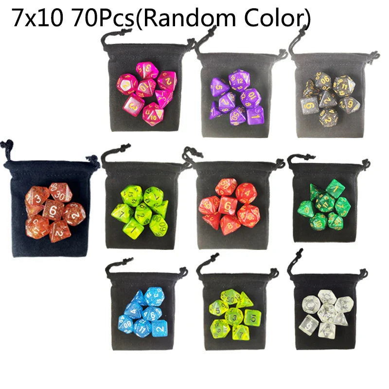 Multicolor Polyhedral RPG Dice Sets — 7-Piece D20 D12 D10 D8 D6 D4 with Bag, Multiple Pack Options (3/6/10/15/20 Sets)